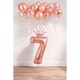 Patladı Gitti 7 Rakam Rose Gold Kral Tacı ve Konfetili Folyo Balon