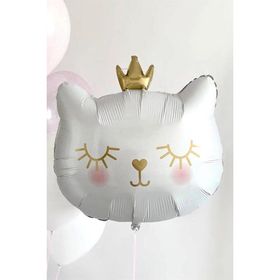 Patladı Gitti 76x 64.5 cm Taçlı Beyaz Kedi Folyo Balon