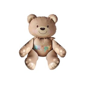 Patladı Gitti 77x70 cm Happy Yazılı Oturan Ayı Folyo Balon
