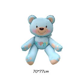 Patladı Gitti 77x70 cm Mavi Renk Happy Yazılı Oturan Ayı Folyo Balon
