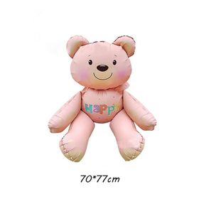 Patladı Gitti 77x70 cm Pembe Happy Yazılı Oturan Ayı Folyo Balon