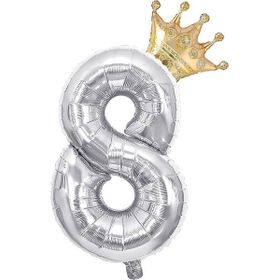 Patladı Gitti 8 Rakam Kral Tacı Gümüş Gold Folyo Balon Doğum Günü Parti Kutlama Seti