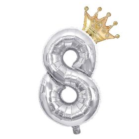 Patladı Gitti 8 Rakam Kral Tacı Gümüş Gold Folyo Balon Doğum Günü Parti Kutlama Seti