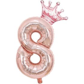 Patladı Gitti 8 Rakam Kral Tacı Rose Gold Folyo Balon Doğum Günü Parti Kutlama Seti