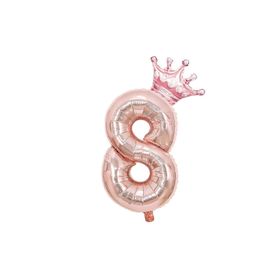 Patladı Gitti 8 Rakam Kral Tacı Rose Gold Folyo Balon Doğum Günü Parti Kutlama Seti