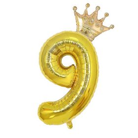 Patladı Gitti 9 Rakam Kral Tacı Gold Folyo Balon Doğum Günü Parti Kutlama Seti