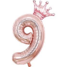 Patladı Gitti 9 Rakam Kral Tacı Rose Gold Folyo Balon Doğum Günü Parti Kutlama Seti