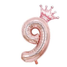 Patladı Gitti 9 Rakam Kral Tacı Rose Gold Folyo Balon Doğum Günü Parti Kutlama Seti
