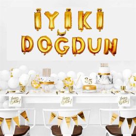 Patladı Gitti İyi Ki Doğdun Harf Gold Altın Renk 11 Parça Folyo Balon Seti