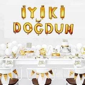 Patladı Gitti İyi Ki Doğdun Harf Gold Altın Renk 11 Parça Folyo Balon Seti