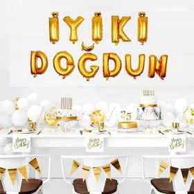 Patladı Gitti İyi Ki Doğdun Harf Gold Altın Renk 11 Parça Folyo Balon Seti