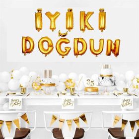 Patladı Gitti İyi Ki Doğdun Harf Gold Altın Renk 11 Parça Folyo Balon Seti