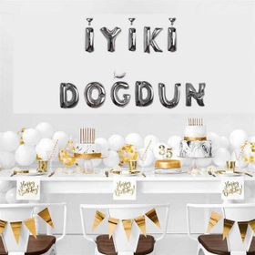 Patladı Gitti İyi Ki Doğdun Harf Gümüş Renk 11 Parça Folyo Balon Seti