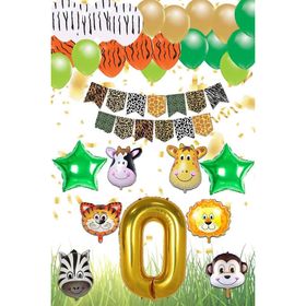 Patladı Gitti Safari Konsepti 0 Yaş Rakam Yıldız Folyo Banner ve Balon Zinciri Doğum Günü Parti Kutlama Seti