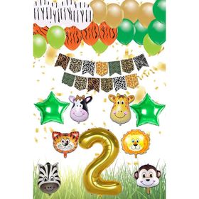 Patladı Gitti Safari Konsepti 2 Yaş Rakam Yıldız Folyo Banner ve Balon Zinciri Doğum Günü Parti Kutlama Seti