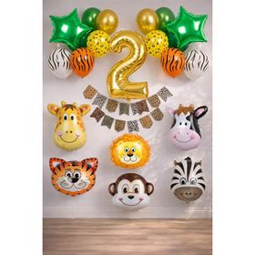 Patladı Gitti Safari Konsepti 2 Yaş Rakam Yıldız Folyo Banner ve Balon Zinciri Doğum Günü Parti Kutlama Seti