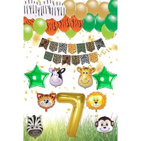 Patladı Gitti Safari Konsepti 7 Yaş Rakam Yıldız Folyo Banner ve Balon Zinciri Doğum Günü Parti Kutlama Seti