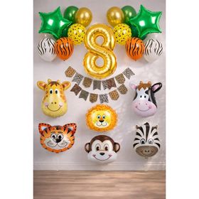Patladı Gitti Safari Konsepti 8 Yaş Rakam Yıldız Folyo Banner ve Balon Zinciri Doğum Günü Parti Kutlama Seti