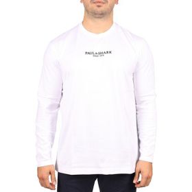 Paul & Shark 13311624-010 Beyaz Marka Logolu Uzun Kollu Rahat Erkek Tişört
