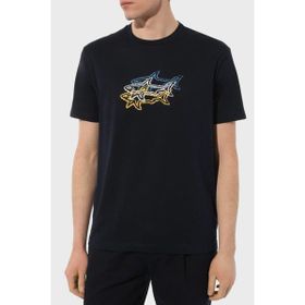 Paul & Shark 24411041-013 Lacivert Pamuk Regular Fit Bisiklet Yaka Baskılı Erkek Tişört