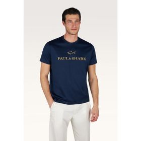Paul & Shark 26411017-13E Lacivert Gold Regular Fit Yuvarlak Yakalı Logo İşlemeli Pamuklu Kısa Kollu Erkek Tişört