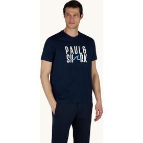 Paul & Shark 26411070-013 Lacivert Normal Kalıp Yuvarlak Yakalı Logo Baskılı Kısa Kollu Erkek Tişört