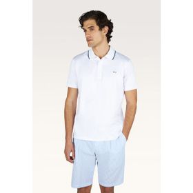 Paul & Shark 26411246-010 Beyaz Normal Kesim Metalik Logo Etiketli Pamuklu Kısa Kollu Polo Yaka Erkek Tişört