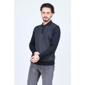 Pave 4533224 Lacivert Desenli Polo Yaka Triko Yün Erkek Kazak