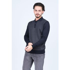 Pave 4533224 Lacivert Desenli Polo Yaka Triko Yün Erkek Kazak