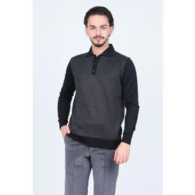 Pave 4533224 Siyah Desenli Polo Yaka Triko Yün Erkek Kazak