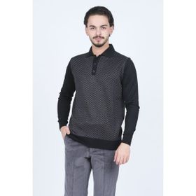 Pave 4533224 Siyah Desenli Polo Yaka Triko Yün Erkek Kazak