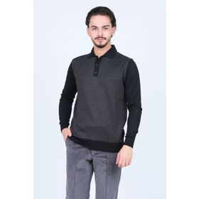 Pave 4533224 Siyah Desenli Polo Yaka Triko Yün Erkek Kazak