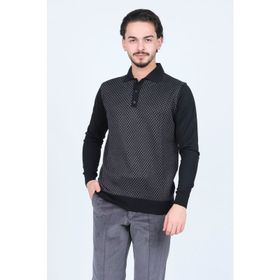 Pave 4533224 Siyah Desenli Polo Yaka Triko Yün Erkek Kazak