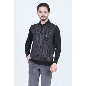 Pave 4533224 Siyah Desenli Polo Yaka Triko Yün Erkek Kazak