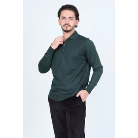 Pave 4533224 Yeşil Desenli Polo Yaka Triko Yün Erkek Kazak