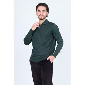 Pave 4533224 Yeşil Desenli Polo Yaka Triko Yün Erkek Kazak