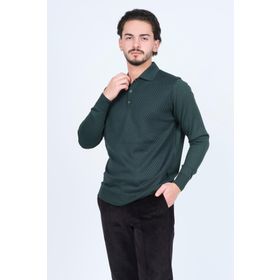 Pave 4533224 Yeşil Desenli Polo Yaka Triko Yün Erkek Kazak