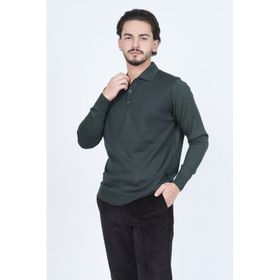 Pave 4533224 Yeşil Desenli Polo Yaka Triko Yün Erkek Kazak
