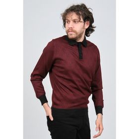 Pave 4537094 Bordo Polo Yaka Desenli Yün Erkek Kazak