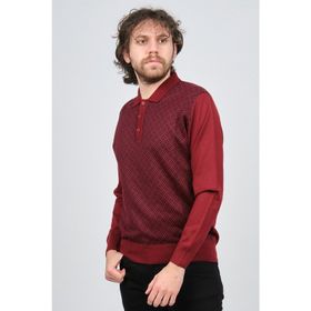 Pave 4537134 Bordo Polo Yaka Desenli Yün Erkek Kazak