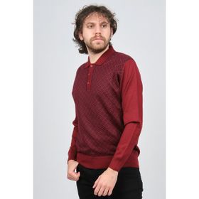 Pave 4537134 Bordo Polo Yaka Desenli Yün Erkek Kazak