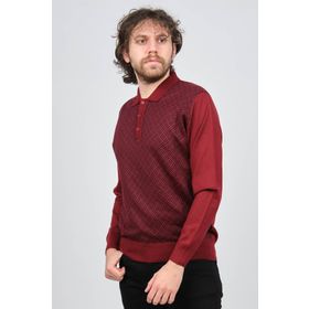 Pave 4537134 Bordo Polo Yaka Desenli Yün Erkek Kazak
