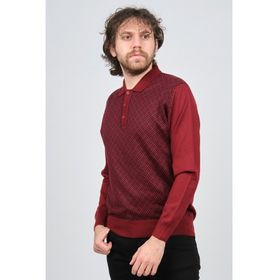 Pave 4537134 Bordo Polo Yaka Desenli Yün Erkek Kazak