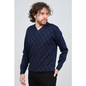 Pave 4539072 Lacivert V Yaka Desenli Yün Erkek Kazak