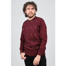 Pave 4539093 Bordo Bisiklet Yaka Desenli Yün Erkek Kazak