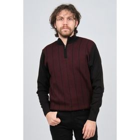 Pave 4539190 Bordo Çizgi Desenli Fermuarlı Yün Erkek Kazak