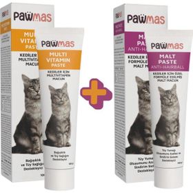 Pawmas Anti-Hairball Tüy Yumağı Kontrol 100 gr Kedi Macunu + Multivitamin Paste 100 gr Kedi Macunu