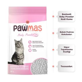 Pawmas Bebek Pudrası Kokulu Bentonit 10 lt Kedi Kumu