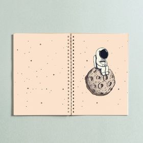 Paytak Moda Astronot Ay Tasarımlı A5 96 Yaprak Çizgisiz Spiralli Defter