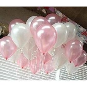 Pazarız 25 Adet Metalik Sedefli Pembe ve Beyaz Karışık Balon Helyumla Uçan Balon